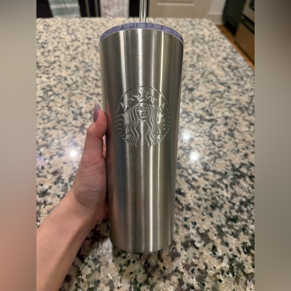 Starbucks Silver Stainless Steel Tumbler with Embossed Logo